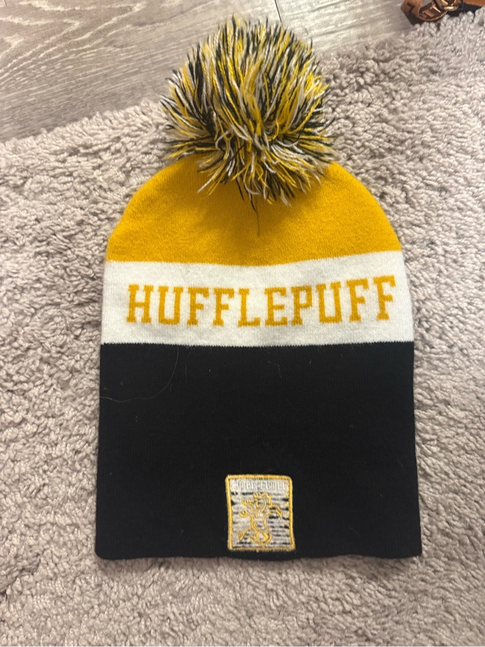 Kids Pom Beanie Hat - Yellow Black